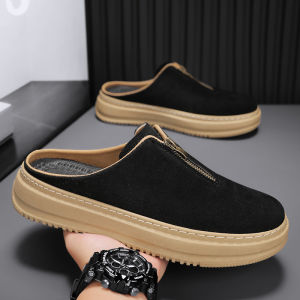Mens Summer Breathable Slip-On Driving Casual Sports Shoes Retro Half Slippers Comfortable Driving Bean Bean Slippers