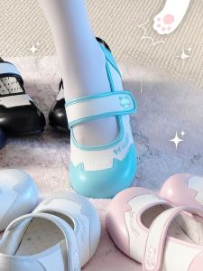 Cute Embroidered Cat Ear Mary Janes Indoor Shoes for Women Single Shoes Stylish Japanese Design Small House Kitty Star Field