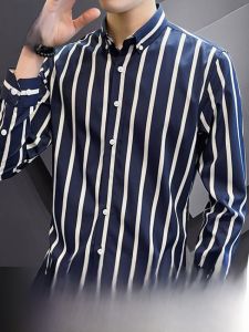 ROMON | Summer Lightweight Business Casual Wrinkle-Free Striped Mens Long Sleeve Shirt