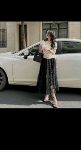 chân váy lưới ren nhiều tầng 2 lớp dài 90_95cm frre size 40_65kg