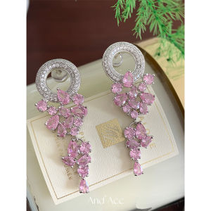 Elegant Long Grape Design Pink Color Womens Fashion Earrings Luxury Sensation Ear Jewelry Alloy Plated Silver Gold Finish