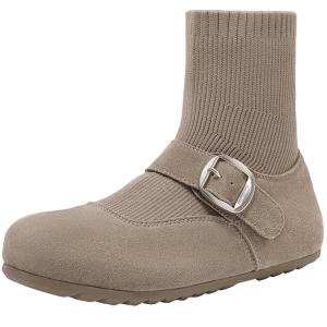 Belle Toast Shoe Half Sugar Elastic Socks Boot Womens Birken Shoes New Fleece Lined Short Boot D2B1DDD4 Casual round Toe mid Heel