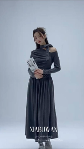 Đầm Thun Maxi Tay Dài Váy Thun Áo Tay Dài Dáng Xòe Phối Nơ Cổ Tiểu Thư Sang Trọng BS099