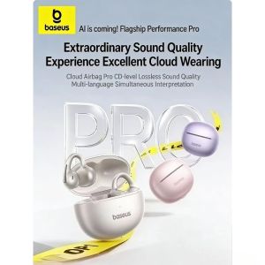 BASEUS MC1 Pro AI Earphones Open Ear Clip Bluetooth Headphones with AI Translation LDAC Hi-Res Sound IP67 Waterproof