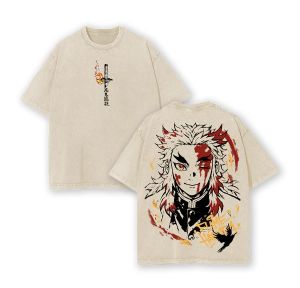 Bandai | Vintage Washed Demon Slayer Anime T-shirt Man Women Short Sleeve Tee Streetwear Loose Casual Tops Summer Y2k 2026 Oversized
