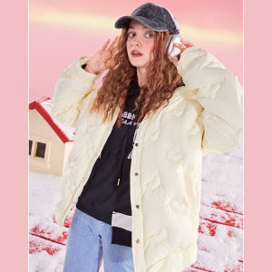 SEENFAAN | Detachable Short Thickened Winter Down Jacket Cute Dynamic Street Style Zipper Closure Polyester Fiber Long Sleeve Regular Length