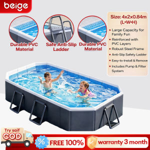 Beige Folding Swimming Non inflatable swimming pool Kids Pool Foldable Inflation-Free Outdoor Swimming Pool 1.6M-3M