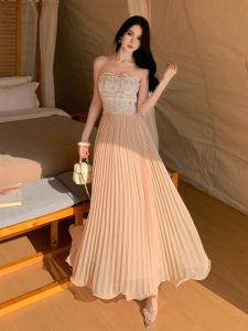 CHANGTONG | Lace Panel Slimming French Style Elegant Long Dress