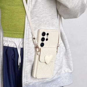 3D Cute Love Heart Crossbody Card Holder Phone Case for Samsung S25 Ultra S24 S21 FE S23 Plus A55 A35 A25 A15 A16 A56 A36
