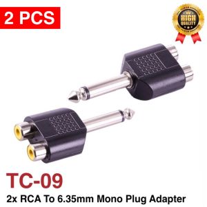 (2PCS) 2x RCA To 6.35mm Mono Plug Adapter with High Quality