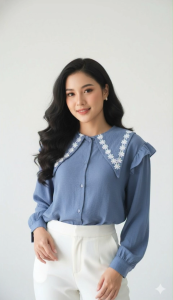 atasan wanita kekinian 2025 / blus kemeja wanita Kekinian / blouse wanita bahan linen kerah / atasan wanita terbaru