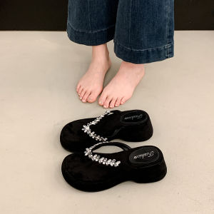 ZHENMO | Platform Heeled Flip Flops Rhinestone Sandals