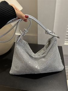 Fashionable Water Diamond Womens Bag Underarm Crossbody Bucket Bag Summer New Style Soft PU Leather Zipper Closure Casual Handbag