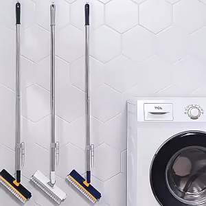 4 in 1 Cleaning Floor Scrub Brush Floor Brush with Handle Scrape Right Angle-Shape Stiff Bristle Cleaning Brush with Squeegee 180° Rotating For Cleaning Broom Bathroom Walis
