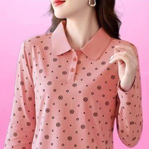 HUAXUNRAN | Áo Thun Nữ Big Size Tay Dài Cổ Polo Phong Cách Thanh Lịch
