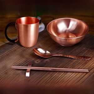 Food Grade Pure Copper Bowl Purple Yellow Copper Chopsticks Spoon Copper Water Cup Tea Cup Handmade Chinese Style Home Decor