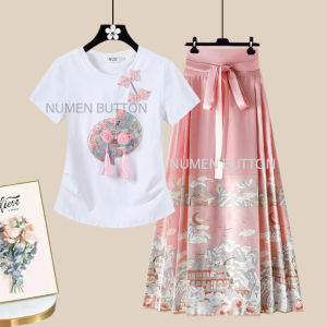 NUMEN BUTTON | Summer Chinese Style Set T-shirt Skirt