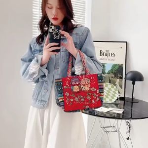 SHOPHOME - Tas Wanita Terbaru Tote Bag Bahu Kanvas Penutup Resleting Gaya Vintage BAG01