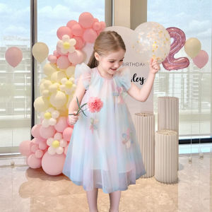 Lontakids ชุดเดรสผ้าโปร่งสำหรับเด็กผู้หญิงเดรสลำลองแขนยาวผ้าตาข่ายลายดอกไม้ชุดเดรสเจ้าหญิงสำหรับงานแต่งงานวันเกิดฤดูร้อนวันหยุดเด็กวัยหัดเดิน