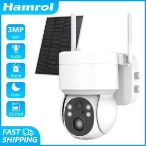 Hamrol 5MP Outdoor Solar PTZ WiFi IP Camera With Rechargeable Battery PIR Human Detection Wireless CCTV Camera Connect to Cellphone iCsee APP