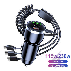 SEAMETAL 230W Car Charger 5-port Phone Super Fast Charger Digital Display Mobile Phone Charger Adapter In Car