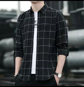 Baju Kemeja Flanel Premium Lengan Panjang Pria Wanita|Baju Kemeja Flanel Hitam Garis 1 Putih