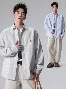 Wood soon | Leisure Stripe Embroidery Long Sleeve Shirt