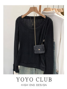 Thương Hiệu CLUB YOYO Nữ Áo Thun Dài Tay Lông Cừu Áo Thun Chống Sọc Mềm Thoải Mái Sớm Mùa Thu Phong Cách Đi Lại Chiều Dài Thông Thường