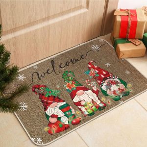 VIKAMA Christmas Gnome Decorative Rug Living Room Bedroom & Entrance Door Mat Non-Slip Stain-Resistant Rug Home Decor