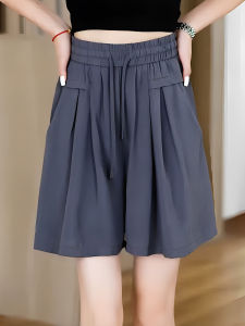 Quần Short Thể Thao Lụa Băng Màu Xám Cho Nữ Mùa Hè Mỏng Rộng Rãi Thoải Mái Quần Năm Mảnh Dáng Chữ a