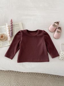 เด็กผู้หญิงผ้าฝ้ายผสมเสื้อยืดแขนยาว K-Style Crewneck สําหรับทารกแรกเกิดถึง 3 ปีฤดูใบไม้ผลิ/ฤดูใบไม้ร่วงฟังก์ชั่น Heattech