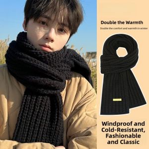 Mens Winter Thick Knitted Scarf Stylish Korean Version Warmth Couples Classic Cold Resistance Scarf Versatile Rectangular Shape