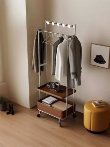 Retro Style Wooden Clothes Hanger Vintage Floor-Mounted Bedroom Simple Design Living Room Entrance Coat Rack for Home Use