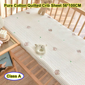 Pure Cotton Quilted Crib Fitted Sheet Cartoon Embroidery Baby Bed Protector Mattress Cover Soft
