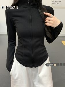 เสื้อยืดมีซิปคอสูงครึ่งตัวสไตล์เกาหลีสำหรับผู้หญิงในฤดูใบไม้ร่วงและฤดูใบไม้ผลิ เสื้อคาร์ดิแกนเปิดแขนยาวแบบลำลอง