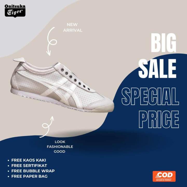 SEPATU ONITSUKA TIGER MEXICO 66 SLIP ON LEATHER GREY WHITE Sepatu