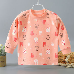 เสื้อยืดคอกลมแขนยาวผ้าฝ้ายแท้สำหรับเด็กผู้หญิง เสื้อชั้นในรัดรูป อบอุ่น ใส่ได้ทั้งฤดูใบไม้ร่วงและฤดูหนาว เสื้อผ้าเด็กผู้หญิง