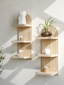 1Pc Boho 3-tier Wooden Wall Mounted Shelves - Arch Shelf Storage Organizer Display Natural Wood Floating Shelves for Home Decor