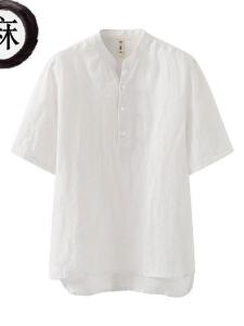 Loose Cotton Linen Short Sleeve T-Shirt Mens Summer Style Thin Vintage Casual Shirt Half Sleeve Travel Top for Men