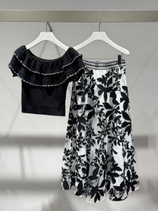 M Home Womens Black Floral Print High Waist A-Line Mini Skirt Spring Summer New Design Slimming Effect Commute Style Polyester Material