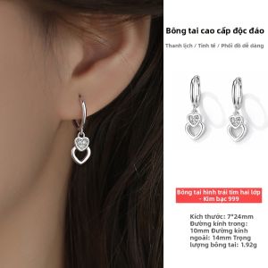 OUGUI | Bông Tai Hình Tim Đầy Kim Cương S999 Bạc Ta