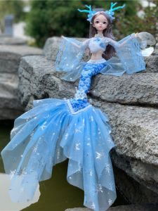 Princess Long Sleeve Mermaid Doll Girl Toy with Deer Antlers Childrens Birthday Gift Female Doll Plaything Dream Series