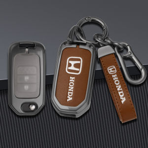 Xe hơi nhào lộn vỏ chìa khóa điện Bìa Chuỗi vỏ sò Đối Với Honda Brio Phù Hợp Với Civic City Jazz HRV Vezel Mobilio Hợp kim kẽm da thật hộp đựng Hộp bảo vệ Keychain