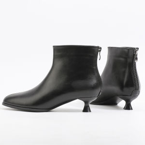Genuine Leather Low Heel Kitten Pointed Toe Short Boots Fur Lining