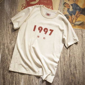 Ban Đầu Năm 1997 Hồng Kông Trở Lại Không Nhuộm Nguyên Chất Cotton Vải Bông Áo Thun Nữ Tay Ngắn Trung Quốc Vintage Retro Nỗi Nhớ 90 Phong Cách Cổ Tròn Tee