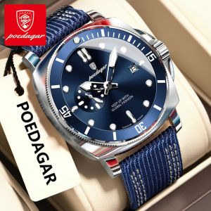 POEDAGAR Genuine Mens Watch Cloth Strap Luminous Calendar 100% Waterproof 873
