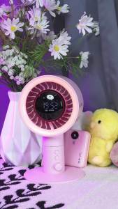 GOOJODOQ GFS020 Silent Table Fan with Light and Clock Display 3600mAh Electric Fan Automatic Oscillation 90° Strong Wind 100 Gear Wind Speed for Home Office Dorm