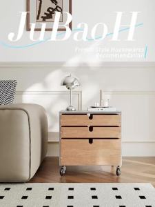 Vintage Real Wood Side Table Mobile Bedside Cabinet