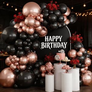 123Pcs Black Metal Rose Gold Latex Balloon Arch Garland Set Suitable for Birthday Wedding Shower Anniversary Party Backdrop Outdoor and Indoor Celebrations Home Decoration