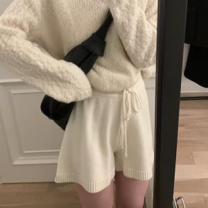 HUOLISI | High Waist Slim A-line Tweed Wide Leg Shorts For Women